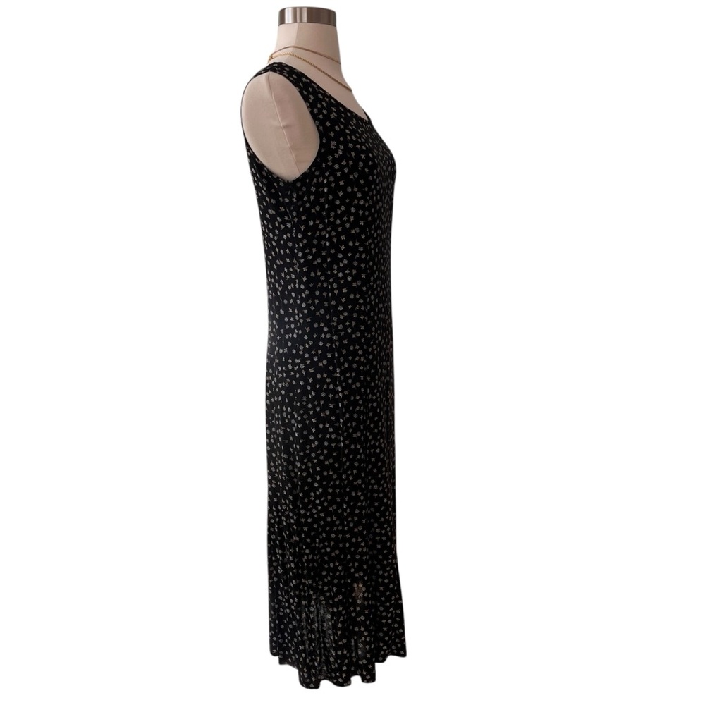 Vintage 80s midi tank dress black shabby chic ditzy floral rayon S - Picture 3 of 14